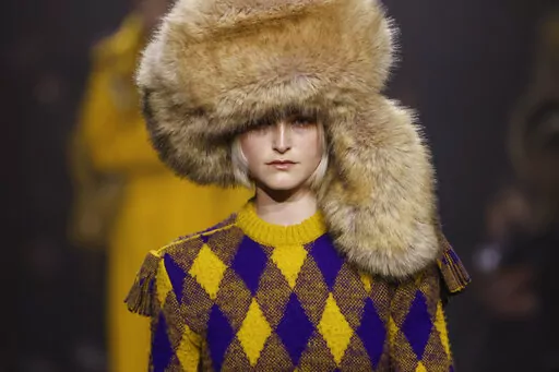 A model wears a creation for the Burberry Autumn/Winter 2023 fashion collection presented in London, Monday, Feb. 20, 2023. (Photo by Vianney Le Caer/Invision/AP)