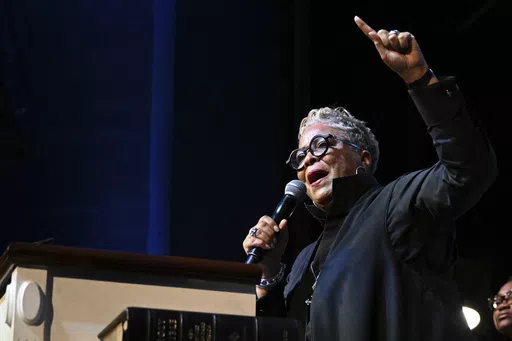 Rev. Gina Stewart preaches during church service at Rankin Chapel, Sunday, April 7, 2024, in Washington. Throughout its long history, the Black Church in America has, for the most part, been a patriarchal institution. Now, more Black women are taking on high-profile leadership roles. But the founder of Women of Color in Ministry estimates that less than one in 10 Black Protestant congregations are led by a woman. “I would hope that we can knock down some of those barriers so that their journey