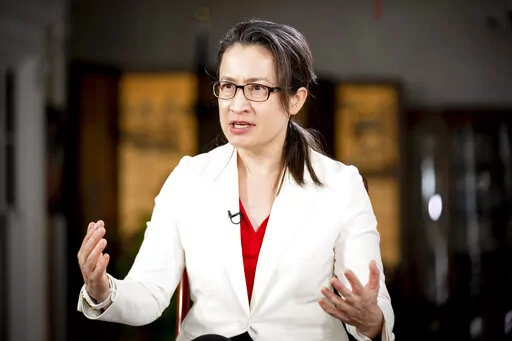 Taiwan's chief U.S. envoy Bi-khim Hsiao speaks during an interview with The Associated Press at the Taipei Economic and Cultural Representative Office in Washington, Friday, Jan. 20, 2023. (AP Photo/Andrew Harnik)
