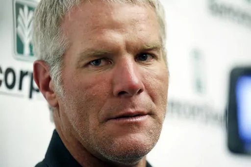 Former NFL quarterback Brett Favre speaks with reporters prior to his induction to the Mississippi Hall of Fame, Aug. 1, 2015, in Jackson, Miss. Favre will answer questions under oath about the misspending of federal welfare money in Mississippi, where public money intended to help some of the nation’s poorest people was used to fund pet projects he and other well-connected people supported. A notice of deposition filed Monday, Oct. 2, 2023, by attorneys for Mississippi's Department of Human S
