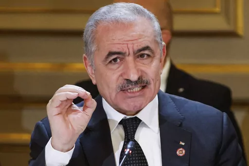 Palestinian Prime Minister Mohammed Shtayyeh speaks during a meeting with officials from Western and Arab nations, the United Nations and nongovernmental organizations at the Elysee Palace, in Paris, Thursday, Nov. 9, 2023. Prime Minister Shtayyeh says his government is resigning, in a move that could open the door to U.S.-backed reforms in the Palestinian Authority. (Ludovic Marin/Pool Photo via AP, File)