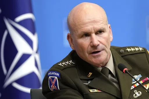 Supreme Allied Commander Europe, Gen. Christopher Cavoli addresses a media conference at NATO headquarters in Brussels, Jan. 18, 2024. Cavoli told Congress Wednesday that Ukraine will be outgunned 10 to one by Russia within a matter of weeks if Congress does not find a way to approve sending more ammunition and weapons to Kyiv soon. (AP Photo/Virginia Mayo, File)