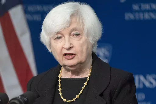 Treasury Secretary Janet Yellen speaks on the U.S.-China economic relationship at Johns Hopkins University School of Advanced International Studies, Thursday, April 20, 2023, in Washington. Yellen said Sunday that there are “no good options” for the United States to avoid an economic “calamity” if Congress fails to raise the nation's borrowing limit of $31.381 trillion in the coming weeks. She did not rule out President Joe Biden bypassing lawmakers and acting on his own to try to avert 