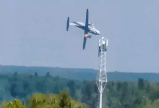 In this photo taken from video provided by Dmitry Ovchinnikov, the new light military transport plane Il-112V goes down in flames near Kubinka airfield about 45 kilometers (28 miles) west of Moscow, Russia, on Aug. 17, 2021. On Friday, Jan. 20, 2023, The Associated Press reported on stories circulating online incorrectly claiming a video shows the Sunday, Jan. 15 crash of a passenger plane in Pokhara, Nepal, which killed all 72 aboard. The video was recorded in 2021 and was shot in Russia, not N