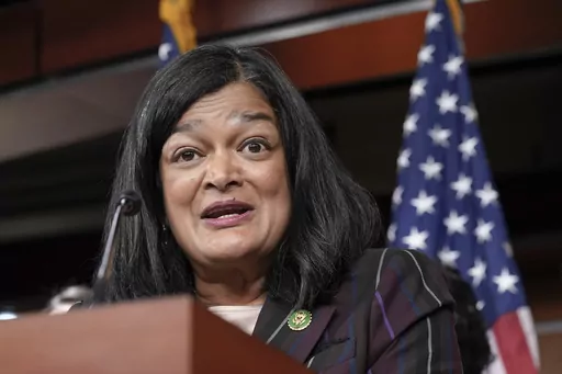Rep. Pramila Jayapal, D-Wash., speaks during a news conference, May 24, 2023, on Capitol Hill in Washington. The House will vote on a Republican-led resolution reaffirming support for Israel, which appears to serve as implicit rebuke of a leading Democrat who called the country a “racist state” but later apologized. (AP Photo/Mariam Zuhaib, File)