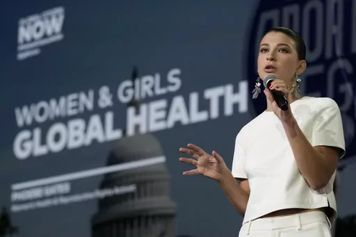 Phoebe Gates participates in the Global Citizen NOW conference in New York, Friday, April 28, 2023. The summit in New York brings together politicians, business and philanthropic leaders and celebrities to try to channel the support of individuals from around the world toward change. (AP Photo/Seth Wenig)