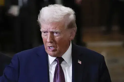 President-elect Donald Trump talks to reporters after a meeting with Republican leadership at the Capitol on Wednesday, Jan. 8, 2025, in Washington. (AP Photo/Steve Helber, File)