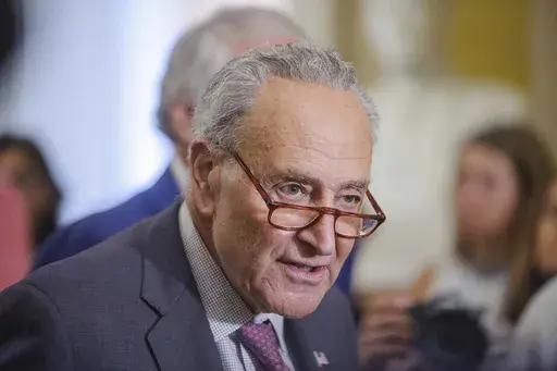 Senate Majority Leader Chuck Schumer, D-N.Y., offers remarks following the Senate Democrats policy luncheon at the U.S. Capitol, July 30, 2024, in Washington. Schumer is daring Republicans to vote against a bipartisan tax cut package aimed at expanding the child tax credit for million of families and restoring some business tax breaks. (AP Photo/Rod Lamkey, Jr., File)