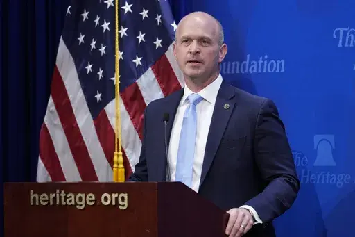 Kevin Roberts, president of The Heritage Foundation, speaks at the 2023 Margaret Thatcher Freedom Lecture in Washington, April 12, 2023. Roberts said Thursday, July 18, 2024, that most political violence committed in the U.S. in the past 25 years was the work of left-wing groups or individuals. But 2022 research shows that right-wing extremists are actually more likely to commit violence. (AP Photo/J. Scott Applewhite, File)