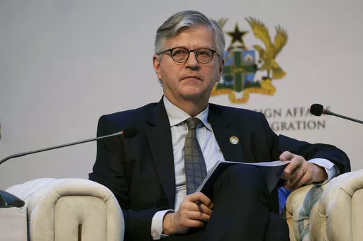 Jean-Pierre Lacroix, U.N. under-secretary-general for peace operations, speaks at the U.N. Peacekeeping ministerial meeting at the Accra International Conference Center in Ghana, Dec. 6, 2023. Lacroix said in an interview with The Associated Press that deep divisions, especially among the world’s most powerful nations, have significantly undermined what the United Nations can do to help nations move from conflict to peace. (AP Photo/Misper Apawu, File)