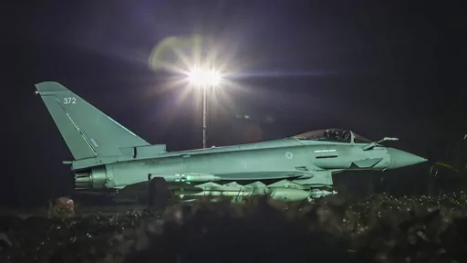 This photo issued by the Ministry of Defence (MOD) on Sunday, Feb. 4, 2024 shows a RAF Typhoon FGR4 aircraft returning to the base, following strikes against Houthi targets in Yemen. The U.S. and Britain struck 36 Houthi sites in Yemen in a second wave of assaults meant to further disable Iran-backed groups that have relentlessly attacked American and international interests in the wake of the Israel-Hamas war. In addition to the strikes on Saturday, U.S. Central Command says it conducted an add