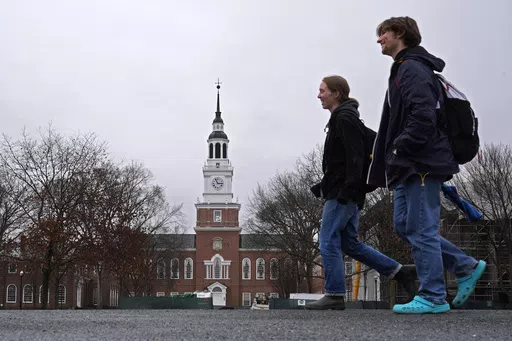 Students cross the campus of Dartmouth College, March 5, 2024, in Hanover, N.H. While tax pros say it's great for college students to start filing their own forms, parents and students should double-check everything carefully before anyone pushes the "submit" button. (AP Photo/Robert F. Bukaty, File)