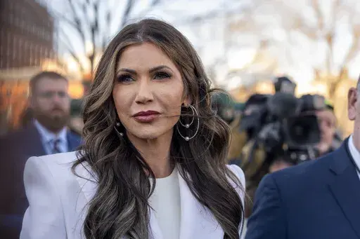 Homeland Security Secretary Kristi Noem speaks with reporters at the White House, Wednesday, Jan. 29, 2025, in Washington. (AP Photo/Alex Brandon, File)