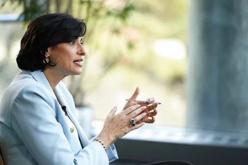 Dr. Rochelle Walensky, Director of the Centers for Disease Control and Prevention (CDC) speaks during an interview with The Associated Press on Dec. 8, 2021, in Atlanta. One year into Walensky’s tenure as director, her bid to make the CDC more agile is being challenged by political pressures, vocal scientists and the changing virus itself. (AP Photo/Brynn Anderson, File)