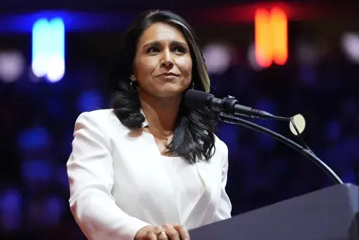 Tulsi Gabbard speaks before Republican presidential nominee former President Donald Trump at a campaign rally at Madison Square Garden, Oct. 27, 2024, in New York. (AP Photo/Alex Brandon, File)