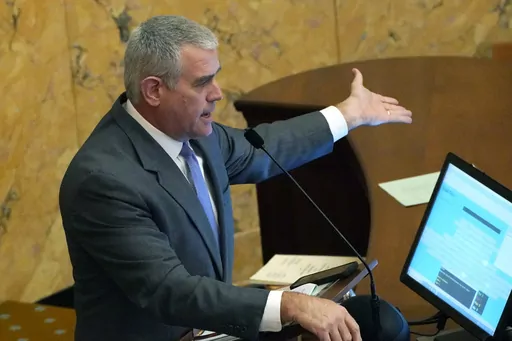 Republican House Speaker Philip Gunn of Clinton, speaks to members in the House Chamber, Thursday, March 9, 2023, at the Mississippi Capitol in Jackson. Lawmakers in both chambers faced a deadline for reconsideration and passage of general bills and constitutional amendments that originated in the other house. (AP Photo/Rogelio V. Solis)