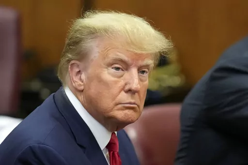 Former President Donald Trump appears in court for his arraignment, April 4, 2023, in New York. Jury selection is set to start Tuesday, April 25, 2023, in the case involving allegations by advice columnist E. Jean Carroll, who says Trump raped her in a luxury department store dressing room in the 1990s. (AP Photo/Seth Wenig, Pool)