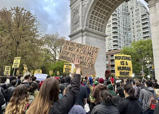 A group of several hundred people protest the death of Jordan Neely, Friday, May 5, 2023, at Washington Square Park in New York. Manhattan prosecutors said Thursday, May 11, that they will bring criminal charges against Daniel Penny, the man who used a deadly chokehold on Neely, an unruly passenger, aboard a New York City subway train. The incident stirred outrage and debates about the response to mental illness in the nation’s largest transit system. (AP Photo/Brooke Lansdale, File)