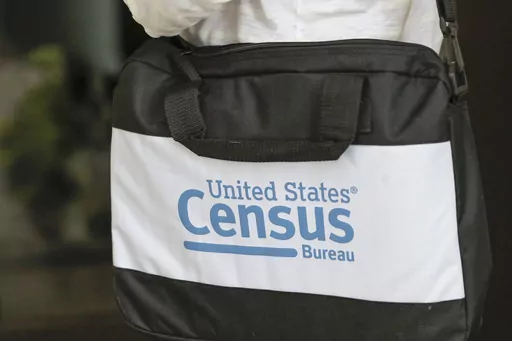 A briefcase of a census taker is seen as she knocks on the door of a residence, Aug. 11, 2020, in Winter Park, Fla. A significant number of non-citizens appear to have been missed in the 2020 census, according to results from a U.S. Census Bureau simulation, during a head count of all U.S. residents in which the Trump administration tried but failed to prevent people in the country illegally from being tallied. (AP Photo/John Raoux, file)