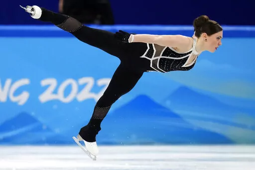Josefin Taljegard, of Sweden, competes in the women's short program during the figure skating at the 2022 Winter Olympics, Tuesday, Feb. 15, 2022, in Beijing. (AP Photo/Natacha Pisarenko)