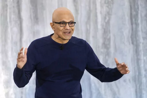 Microsoft CEO Satya Nadella speaks during the introduction of the integration of Microsoft Bing search engine and Edge browser with OpenAI on Tuesday, Feb. 7, 2023, in Redmond, Wash. Microsoft is fusing ChatGPT-like technology into its search engine Bing, transforming an internet service that now trails far behind Google into a new way of communicating with artificial intelligence.(AP Photo/Stephen Brashear)