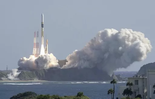 An HII-A rocket blasts off from the launch pad at Tanegashima Space Center in Kagoshima, southern Japan Thursday, Sept. 7, 2023. (Kyodo News via AP)