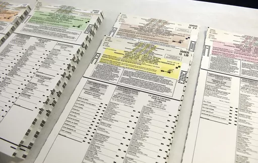 Colored coordinated Presidential Primary Election ballots are organized by political parties for voters on June 7, 2016, at Trinity Lutheran Church in Porterville, Calif. While the politics are murky, the fresh frenzy of outsider candidates threatens to weaken both major parties as President Joe Biden and Republican Donald Trump tighten their grip on their party's presidential nominations. There’s little concern that the independent or third-party candidates would actually win the presidency, 