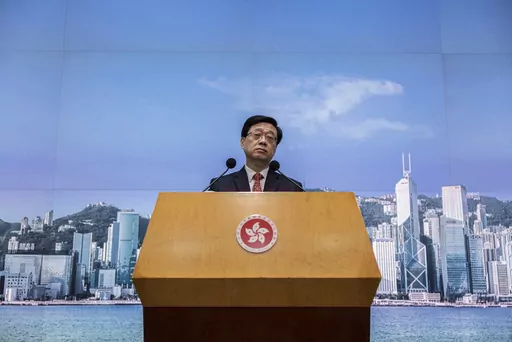 Hong Kong Chief Executive John Lee speaks during a news conference in Hong Kong, March 21, 2023. Lee said Tuesday, July 4, that eight pro-democracy activists who now live in the United States, Britain, Canada and Australia will be pursued for life for alleged national security offenses, dismissing criticism that the move to have them arrested was a dangerous precedent. (AP Photo/Louise Delmotte, File)