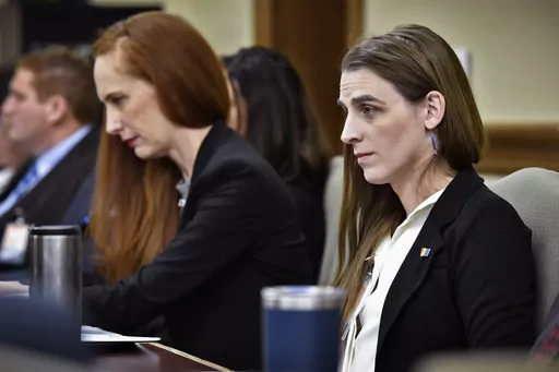 Zooey Zephyr, right, attends a legislative training session at the state Capitol in Helena, Mont., on Nov. 16, 2022. Zephyr, who is one of the first two transgender candidates elected to the Montana Legislature, was intentionally misgendered on April 18, 2023, in a demand by the Montana Freedom Caucus that the state House censure her for comments she made on the House floor about a bill to ban transgender medical care for children. (Thom Bridge/Independent Record via AP, File)