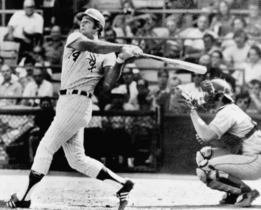 Bill Melton of the Chicago White Sox, 1971 American League home run champion is shown hitting his 33rd home run off the Brewers in the 1971 season. (AP Photo)