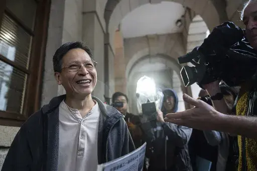 Tang Ngok-kwan, one of core members of the Hong Kong Alliance in Support of Patriotic Democratic Movements of China, leaves the Court of Final Appeal in Hong Kong, Thursday, March 6, 2025. (AP Photo/Chan Long Hei)