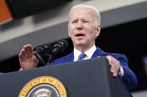 President Joe Biden speaks in the South Court Auditorium on the White House campus, March 4, 2022, in Washington. Biden has a solution for high inflation that seems counterintuitive: Bring factory jobs back to the U.S. This challenges a decades-long argument that employers moved jobs abroad to lower their costs by relying on cheaper workers.  (AP Photo/Patrick Semansky, File)