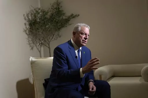 Al Gore, former U.S. vice president, speaks to The Associated Press at the COP28 U.N. Climate Summit, Sunday, Dec. 3, 2023, in Dubai, United Arab Emirates. (AP Photo/Kamran Jebreili)
