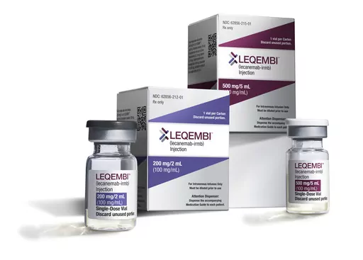 This image provided by Eisai in January 2023 shows vials and packaging for their medication, Leqembi. Several health plans in the U.S. will not cover the recently approved Alzheimer’s drug for certain customers, exposing those patients to thousands of dollars in potential costs. Their decision stands in contrast to Medicare. The federal coverage program mainly for people ages 65 and older announced in July 2023 that it will cover Leqembi shortly after regulators gave the drug full approval. (E