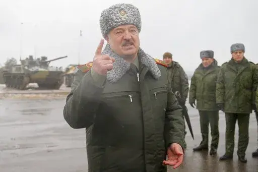 Belarusian President Alexander Lukashenko gestures while speaking to journalists at the Osipovichi training ground during the Union Courage-2022 Russia-Belarus military drills near Osipovichi , Belarus, Thursday, Feb. 17, 2022. Lukashenko this week once again accused Ukraine of planning to attack it and announced creating a joint grouping of troops with Moscow, a move that stocked fears that Belarusian army could join Russian forces in Ukrainian trenches. (AP Photo, File)