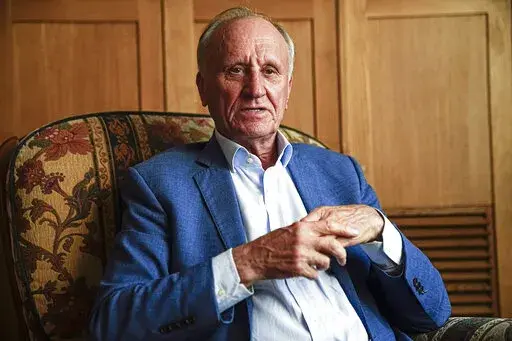 CORRECTS AGE   Gennady Burbulis in Moscow, Russia, Aug. 16, 2021. Gennady Burbulis, who as a top aide to Russian President Boris Yeltsin helped prepare and signed the 1991 pact that led to the formal breakup of the Soviet Union, has died at age 76, Russian news reports said Sunday June 19, 2022. (AP Photo/Alexander Zemlianichenko, File)