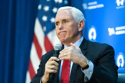 Former Vice President Mike Pence speaks at the National Press Club in Washington, Nov. 30, 2021. Pence will urge Republicans to move on from the 2020 election. And he will say "there is no room in this party for apologists for Putin" as he escalates his break with former President Donald Trump (AP Photo/Manuel Balce Ceneta, File)