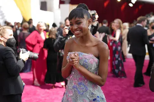 Saniyya Sidney arrives at the Oscars on Sunday, March 27, 2022, at the Dolby Theatre in Los Angeles. (AP Photo/John Locher)